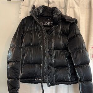 Superpuff Women's Black Shiny Puffer Jacket